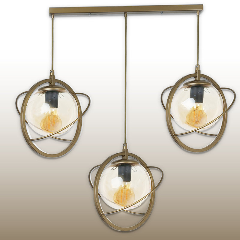 Luminaire suspendu pour îlot de cuisine 3 lumières à hauteur réglable, Ancien, Transparent