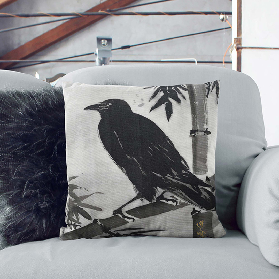 Crow on a Bamboo Branch by Kawanabe Kyosai Cushion with Filling