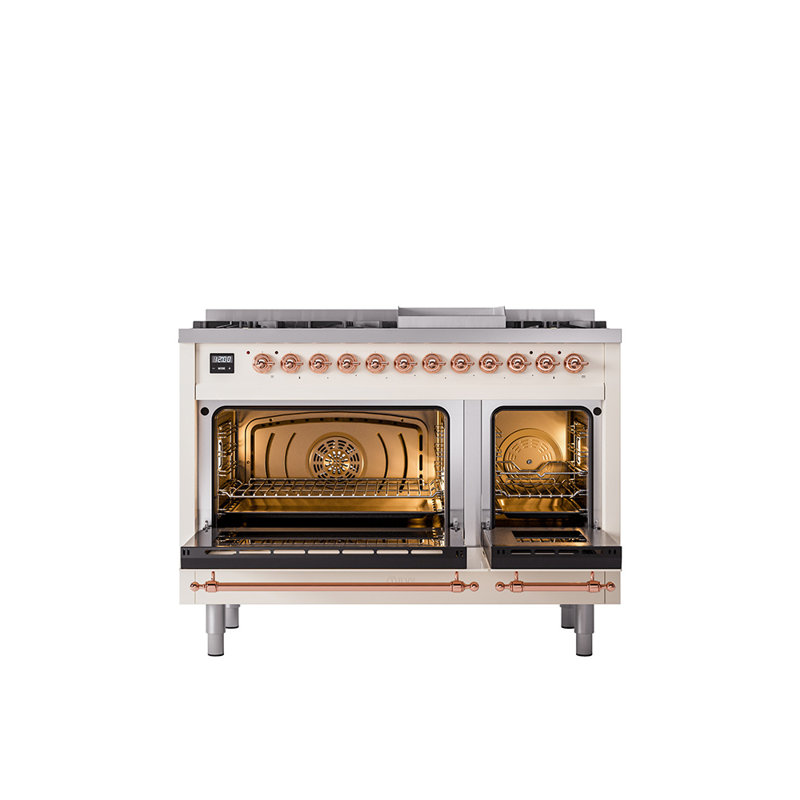 ILVE Nostalgie II 48 Dual Fuel Range , Liquid Propane, Antique White/Copper