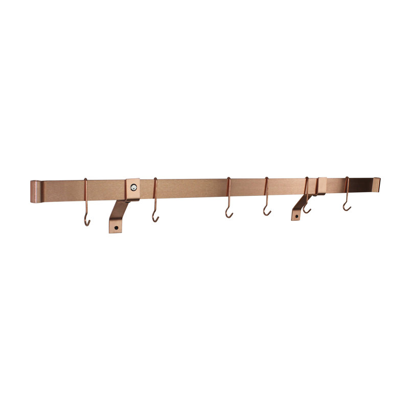 Rolled End Bar Handcrafted Wall Bracket Pot Rack, Brushed Copper, 6.25" H x 48" W x 4.75" D