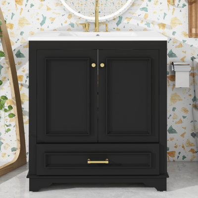 Meuble-lavabo de 30 po avec lavabo en céramique et armoire de rangement avec 2 grandes portes à fermeture en douceur