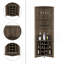 Armoire de coin, trois tablettes, huit supports à vin intégrés, deux tablettes latérales, brun foncé