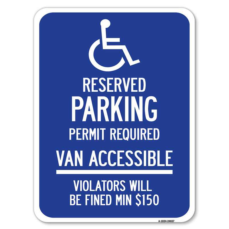 Connecticut - Stationnement réservé, permis requis, accessible aux fourgonnettes, les contrevenants seront punis d'une peine minimale de 150 $ avec le symbole / 24657
