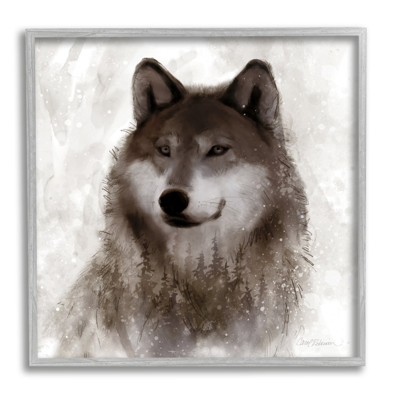«Woodland Wild Wolf», abstrait, sapin, forêt, ferme grise, giclée, art texturé par Carol Robinson