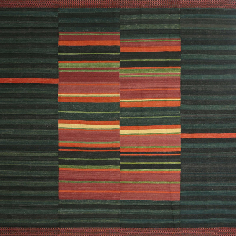 Tapis contemporain vert / orange, Carré 3 pi