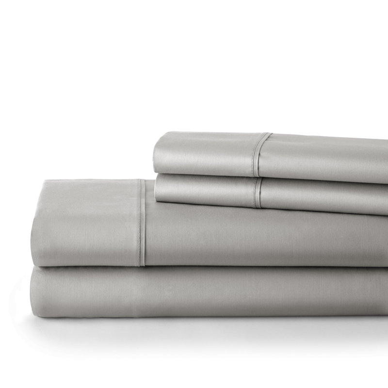 Ensemble de draps en satin 300 fils , Ensemble de draps pour lit double + drap-housse + , Gris acier