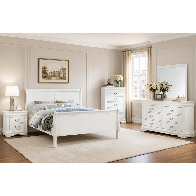 5 pièces Gillett, Grand lit, Blanc