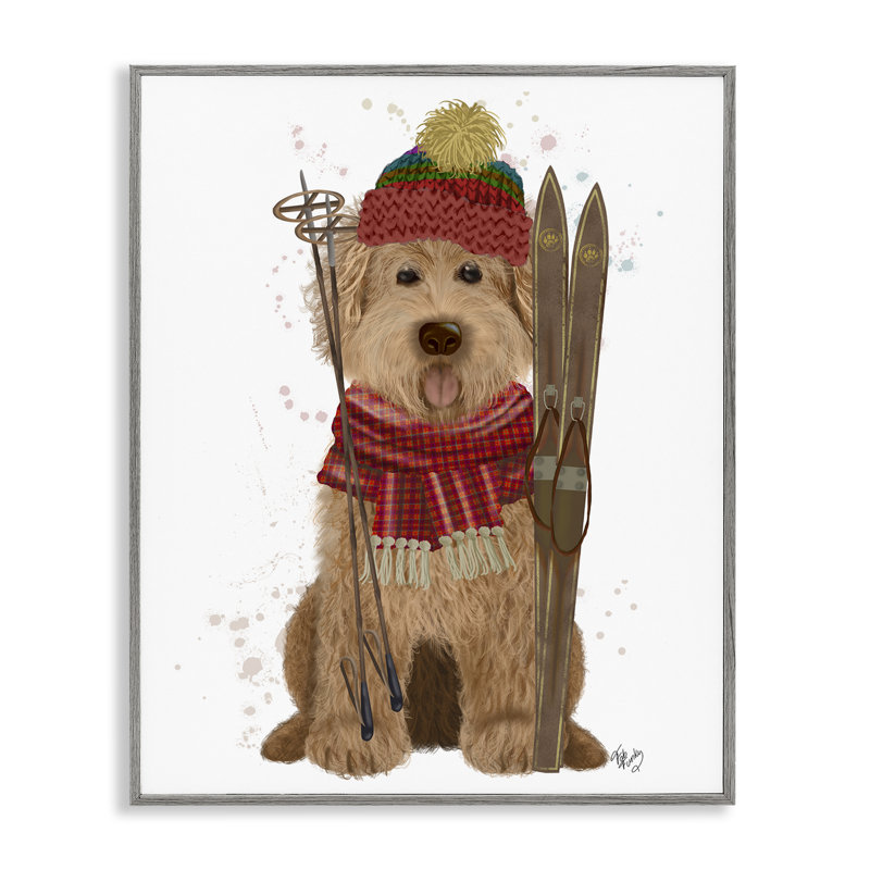 Chien avec skis d'hiver, estampe numérique par Fab Funky, Estampe numérique Farmhouse, H 30 po x l 24 po