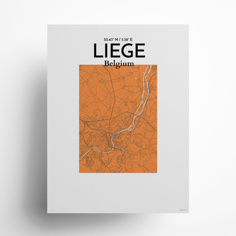 «Liege City Map», impression, H 24 po x l 18 po, Orange / gris