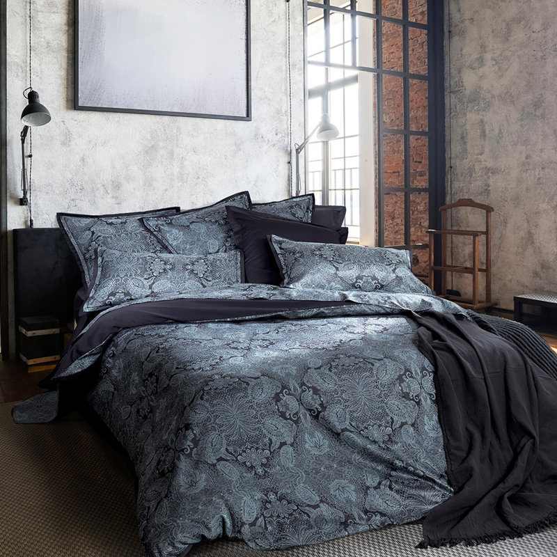Grayone Cotton Damask Duvet Cover, 220 x 240 cm, Black