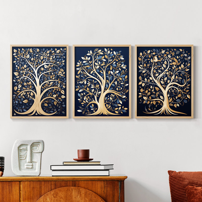 Lanscape Study  Series  XXIX  -Set Of 3 Framed Giclee Prints -Ready to Hang, 10" H x 8" W, Natural Framed