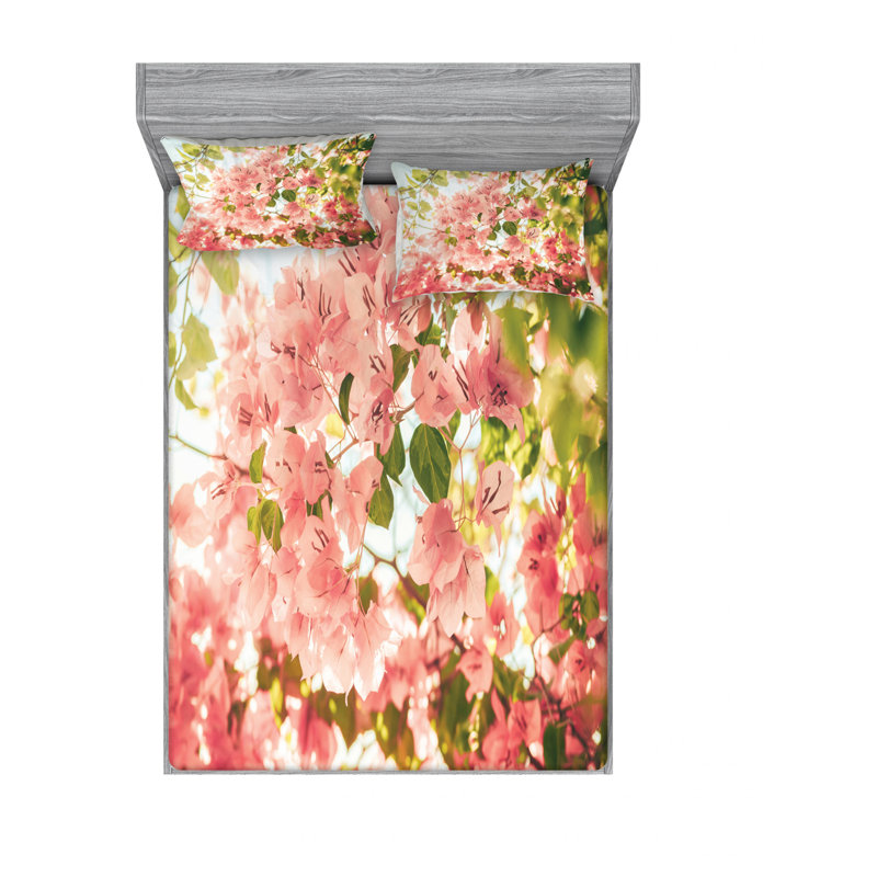 Microfiber Floral Sheet Set, Queen Sheet Set with Fitted Sheet