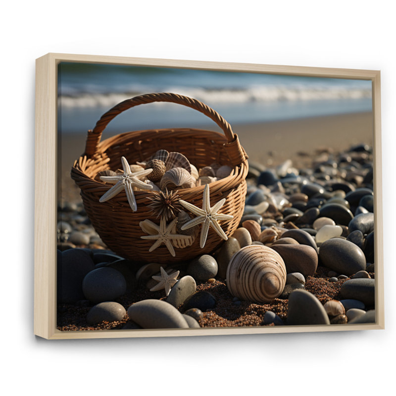 Plage, collage sur toile, H 24 po x l 32 po x P 1 po, Cadre naturel flottant