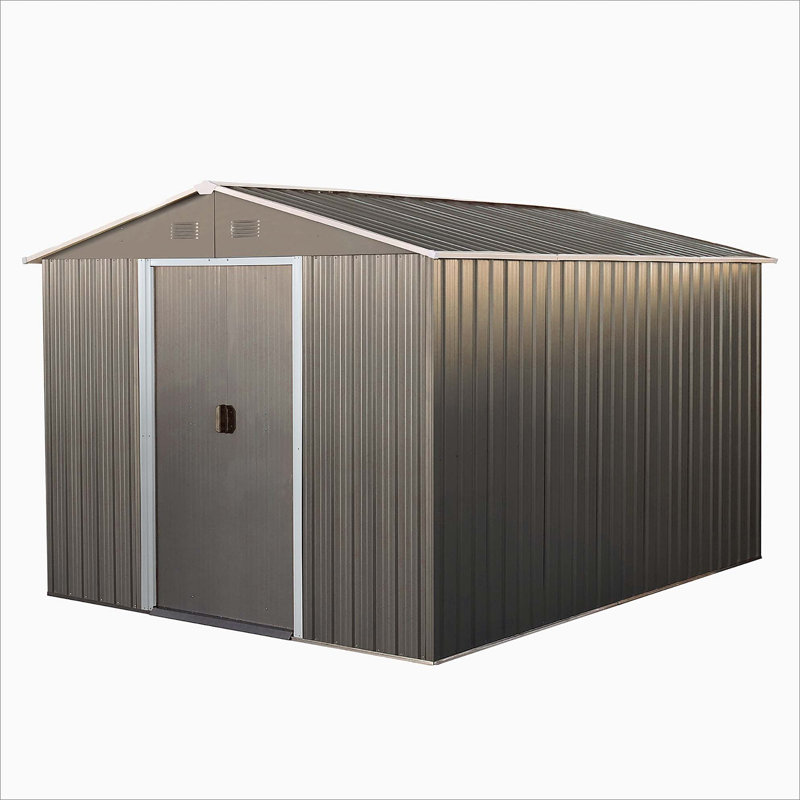8X10ft Outdoor Metal Storage Shed, Gray, 74.89" H x 89.07" W x 114.66" D