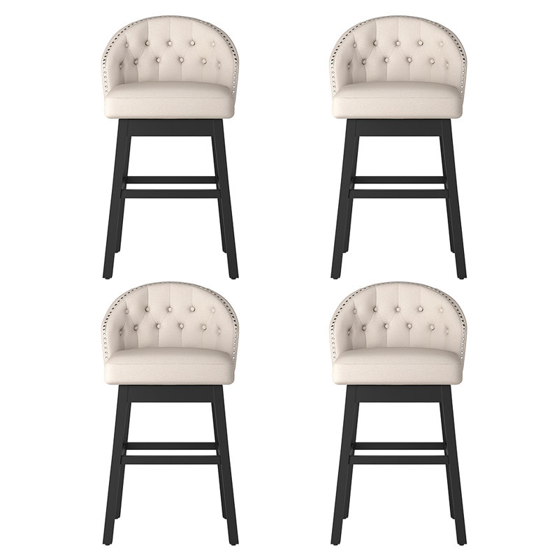 Danis Swivel Upholstered Counter Stool with Solid Wood Frame, Creamy/White