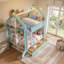 Lit superposé en bois bicolore avec tiroirs de rangement, tablettes et bande lumineuse à DEL pour enfants Benedict-563749203