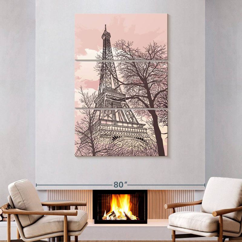 Tour Eiffel Nicci, ciel rose, H 74 po x l 48 po
