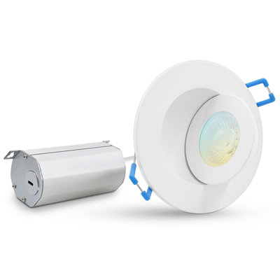 LUXRITE 2 Inch Floating Gimbal LED Recessed Light J-Box CRI90 5W 5CCT Dimmable 400 Lumens Directional Ceiling Light Damp Rated, IC Rated, ETL Listed