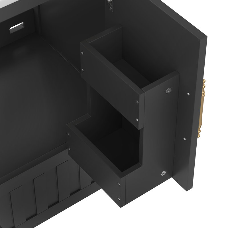 30-Inch Black Bathroom Vanity With Sink, Storage Cabinet, Drawers, And Shelves