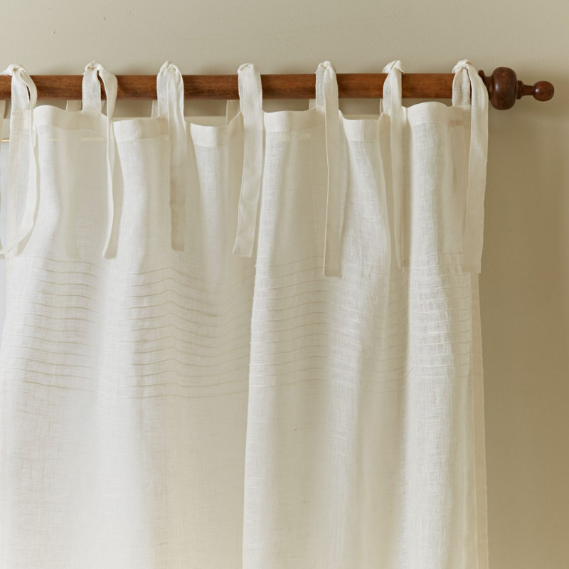 Shelton Linen Solid Sheer Tab Top Single Curtain Panel, Cream, 42"W x 96"L