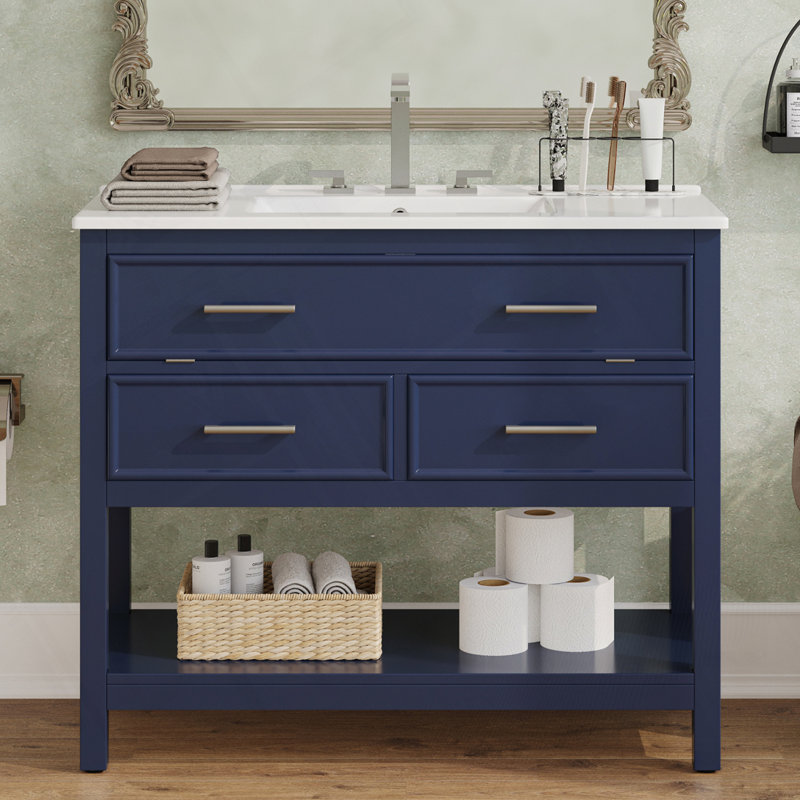 Meuble-lavabo 36 po avec lavabo en céramique, Bleu