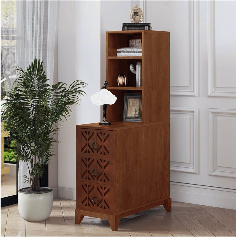 Table de bout avec 3 tiroirs, table de coin avec 2 tablettes ouvertes, table d'appoint haute pour chambre à coucher et coin