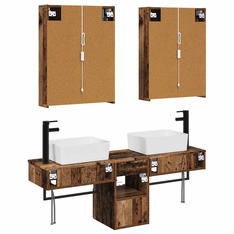Vanity & Mirror Set, Old Wood