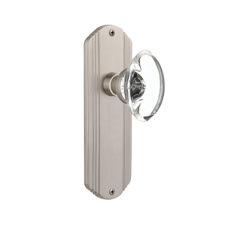 Plaque décorative avec bouton de porte ovale en cristal transparent, Nickel satiné