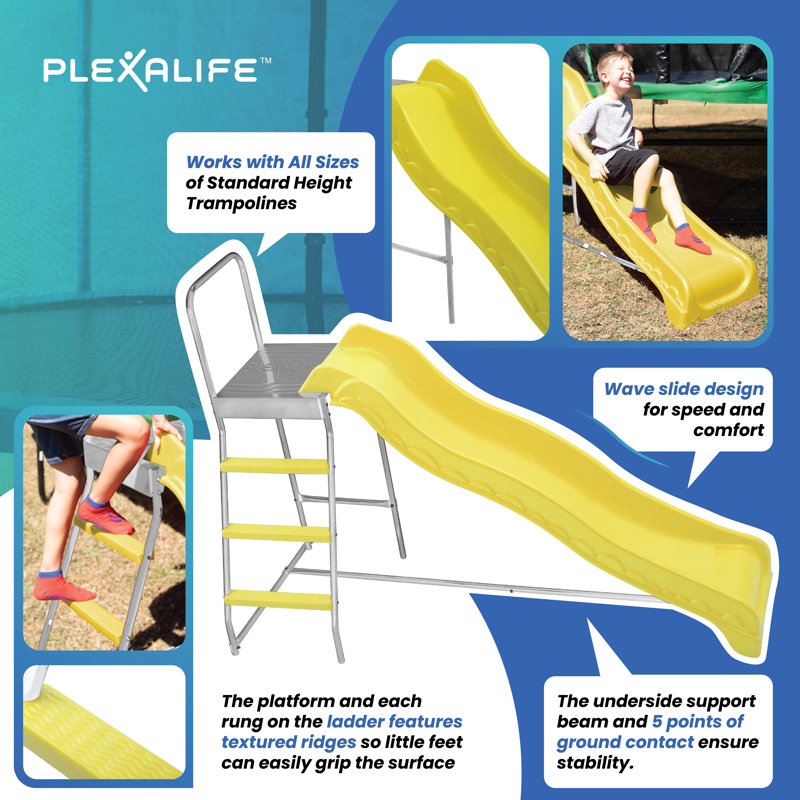 Échelle et glissade pour trampoline | Ensemble échelle et glissade ondulée pour trampoline d'extérieur pour enfants, compatible avec les trampolines ronds ou rectangulaires standards, avec ou sans filet - Jaune