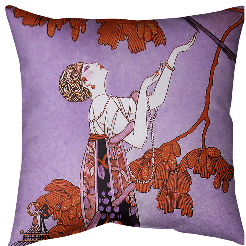 Coussin de femme, 14 po x 14 po, Rouge / Mauve, Faux lin
