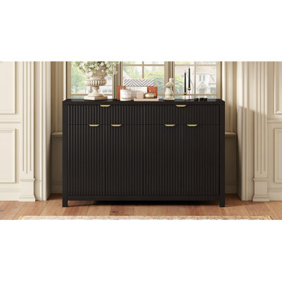 Modern Wave-Pattern Sideboard Cabinet With 2 Drawers And 4 Doors, 3-Level Adjustable Shelves, Aluminum Arc Handles, Scandinavian Style, 3 Colors, Suit by George Oliver