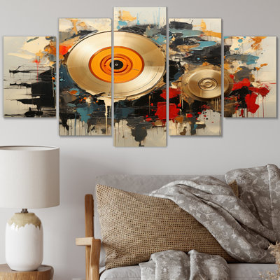 Vinyle, mélodie - musique, impression d'art mural - 5 panneaux