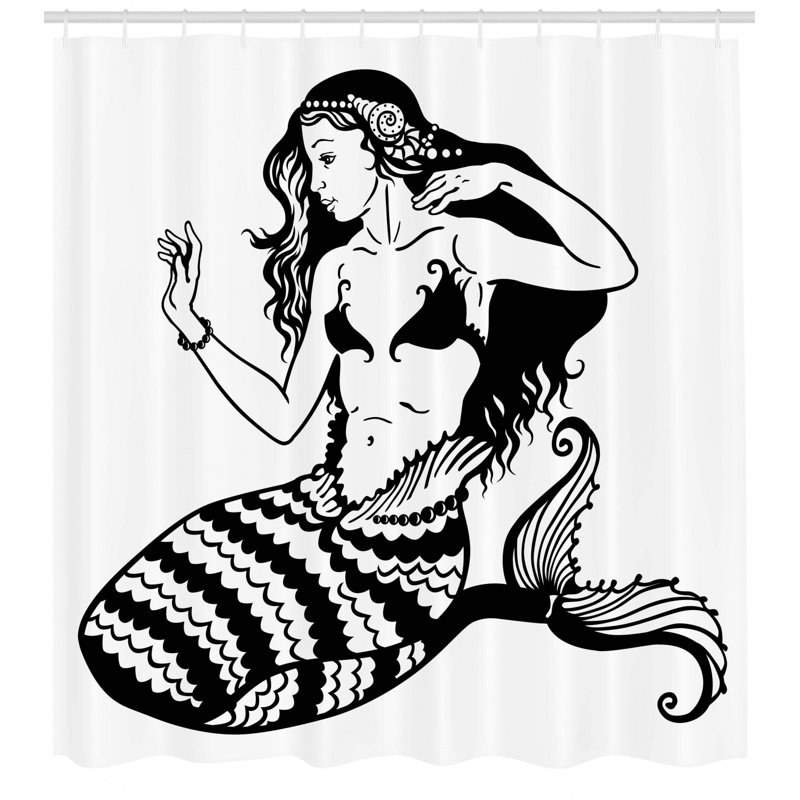 Underwater Shower Curtain Set + Hooks, 69" H x 105" W