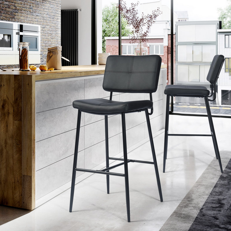 Yelton Upholstered Counter Stool with Metal Frame, Black