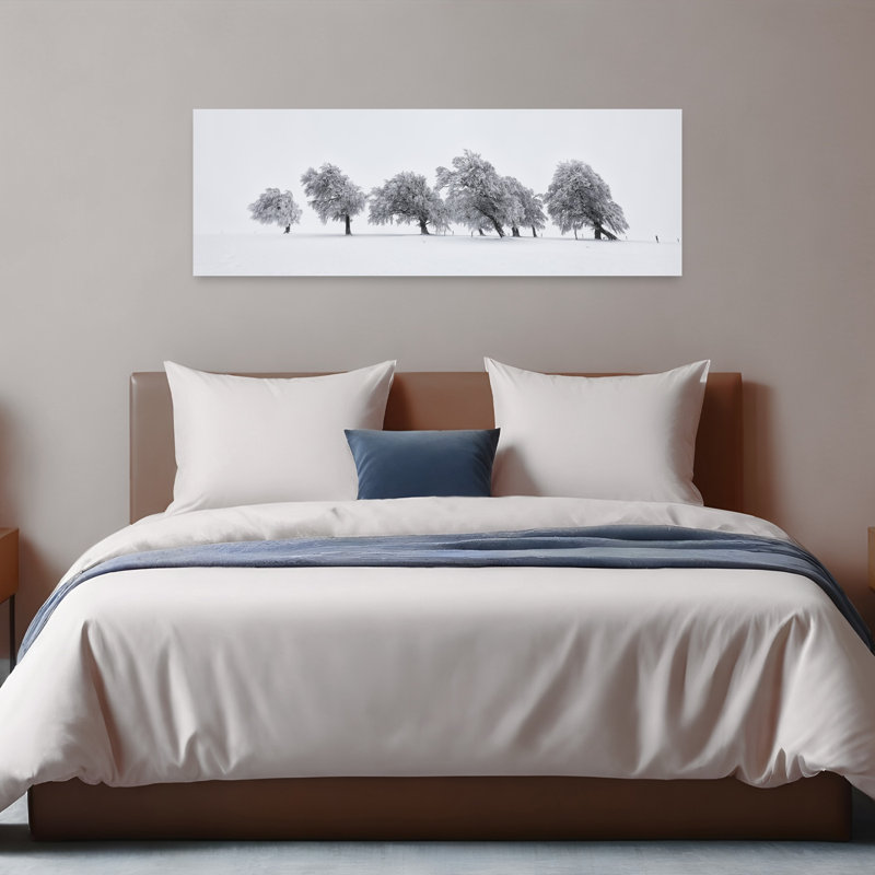 «Frosted Winter Landscape Minimalist Peaceful Serene Forest Landscape», art mural, H 16 po x l 48 po