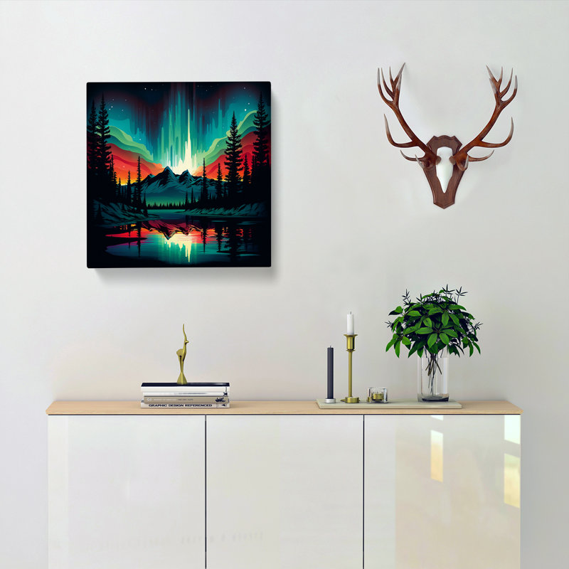 Northern Lights Retro - No Frame Print, 35cm H x 35cm W x 3cm D