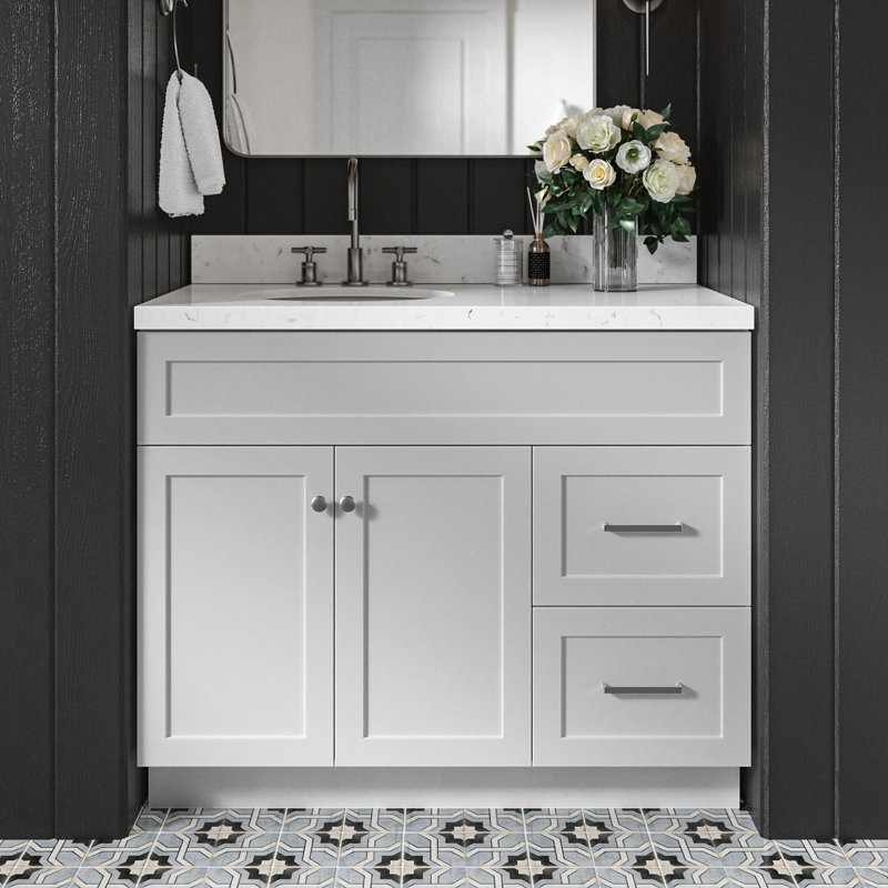 Meuble-lavabo sur pied simple 42 po avec plateau en quartz Abell, Gris
