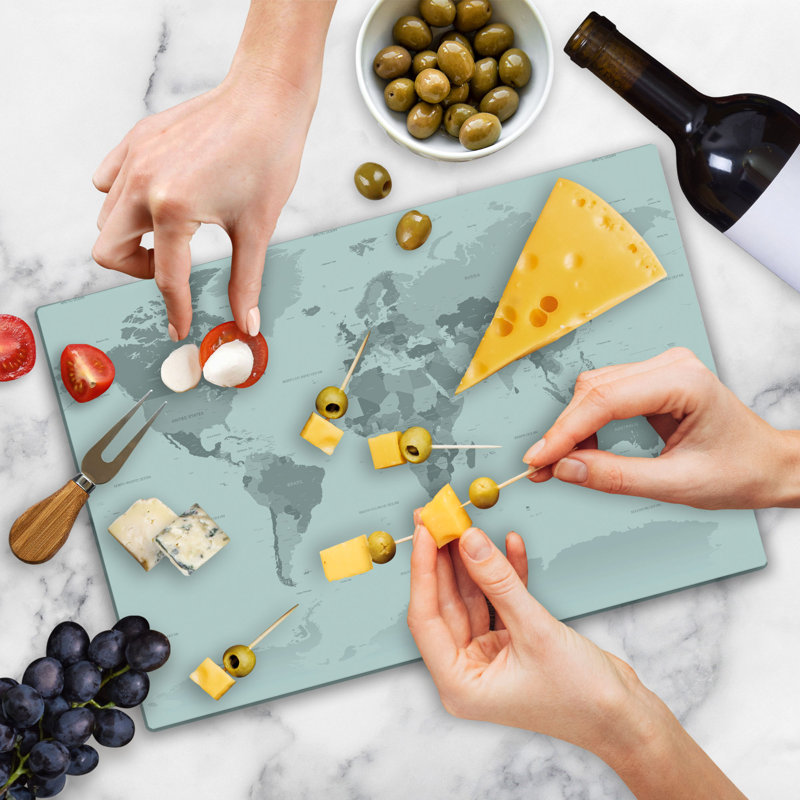 Ambesonne Grey Cutting Board Large Size World Map Continents Earth White Grey