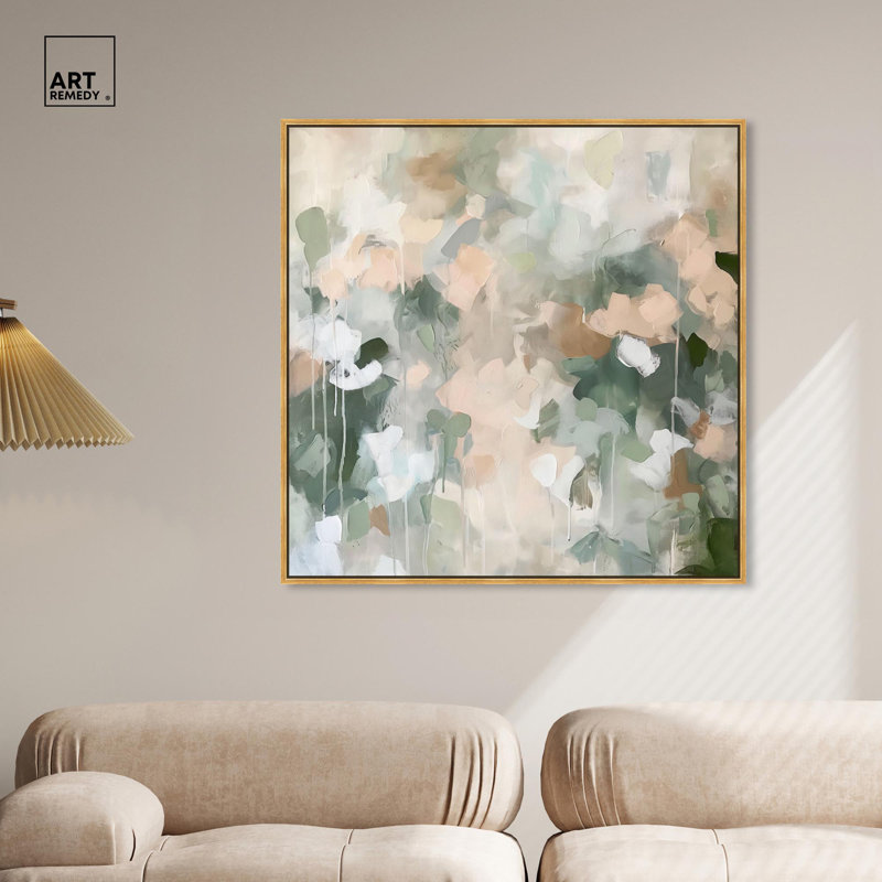 «Earth & Emerald Rhythm Canvas Minimal Abstracts» par Art Remedy, Cadre flottant doré, H 41 po x l 41 po x P 1,8 po