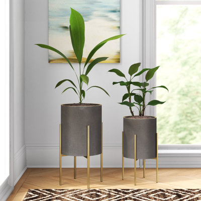 Aideen Metal Planter Pot Set for Indoor & Outdoor Use - Set of 2