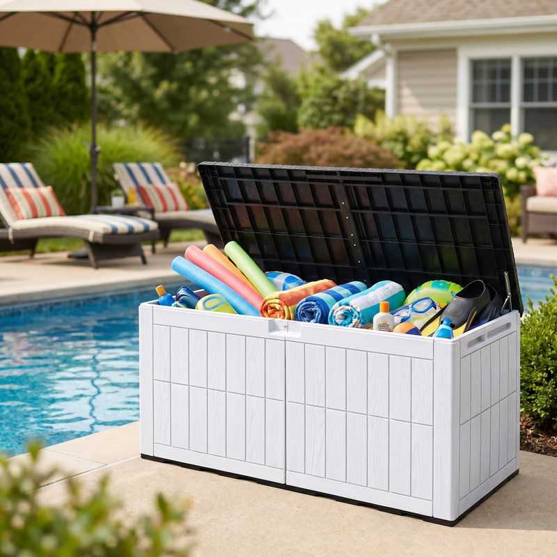 Outdoor 134 Gal  Large Deck Box with Lock, White, 130