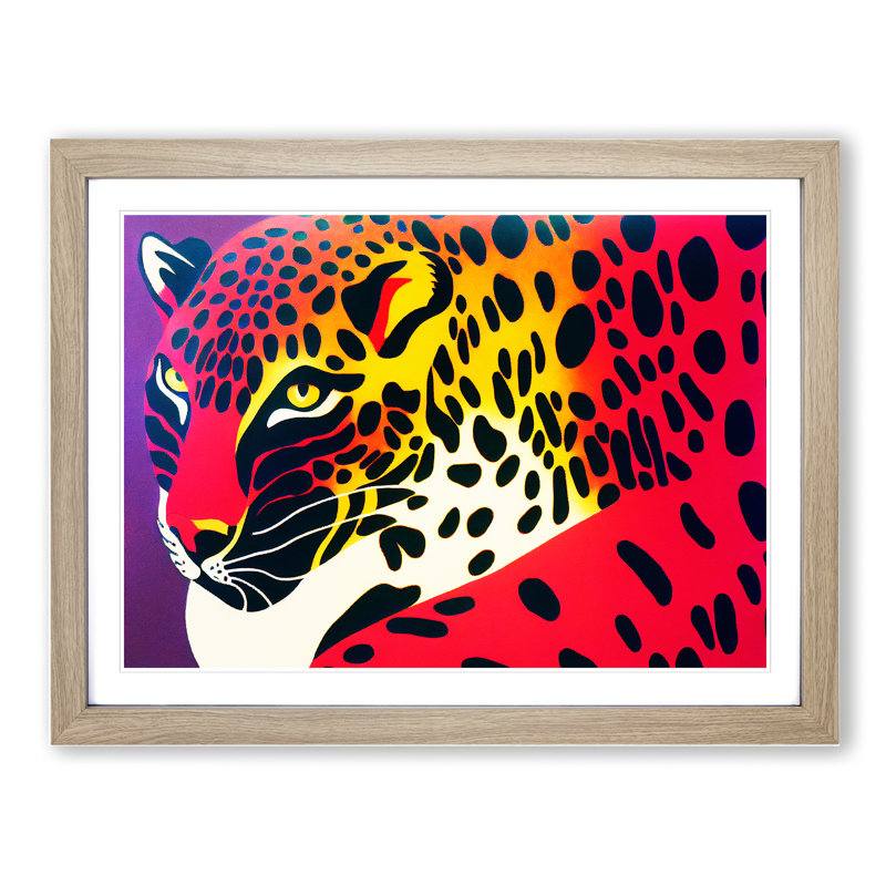 Spirited Leopard Abstract - Framed Print, 46cm H x 64cm W x 2cm D, Oak