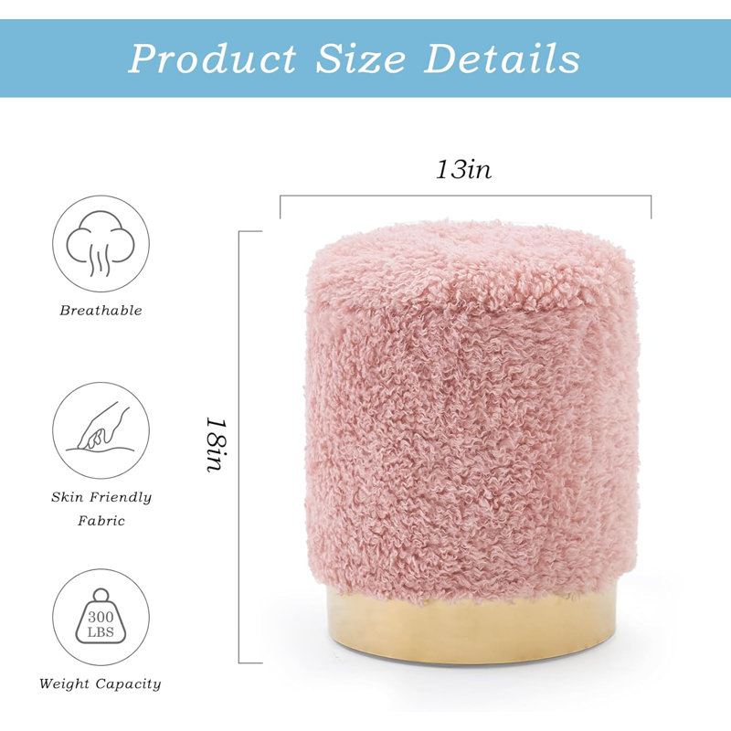 Round Velvet Ottoman with Storage, Pink