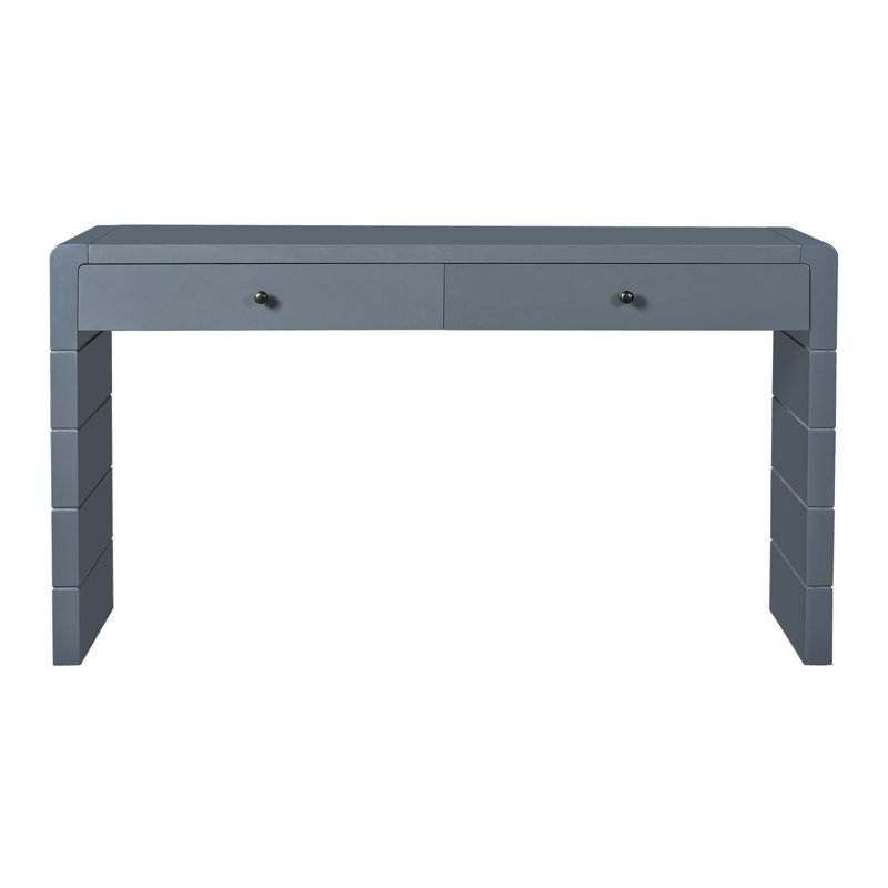 TREXM Curved Console Table With Storage, Wooden Entryway Table With 2 Drawers, Farmhouse Rustic Console Tables For Entryway, Hallway, Living Room, Navy