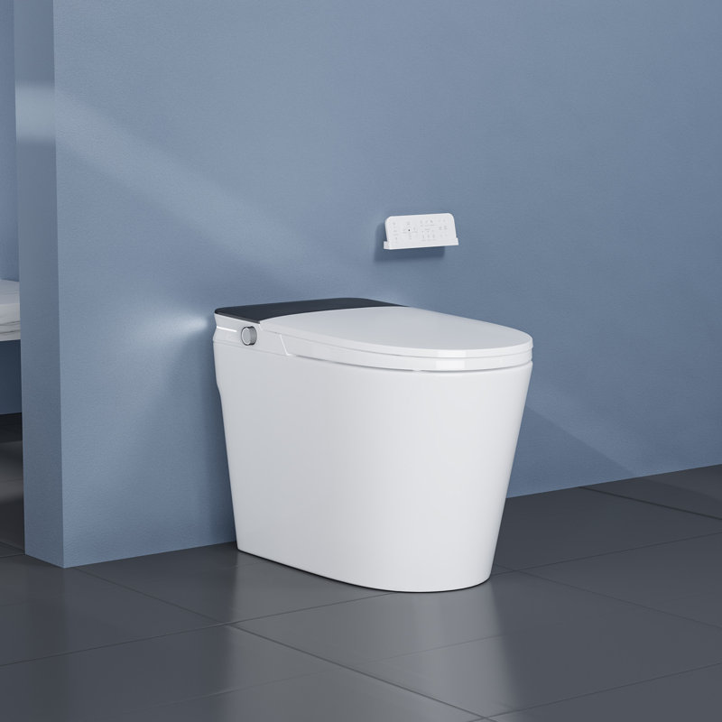 Smart Toilet with Auto Open Close, Elongated Comfort Height Bowl with Foot Sensor, Warm Water Bidet/Air Dryer, Heated Seat, LED Display & Night Light, Modern Bathroom Toilet (Auto Flip Cover)
