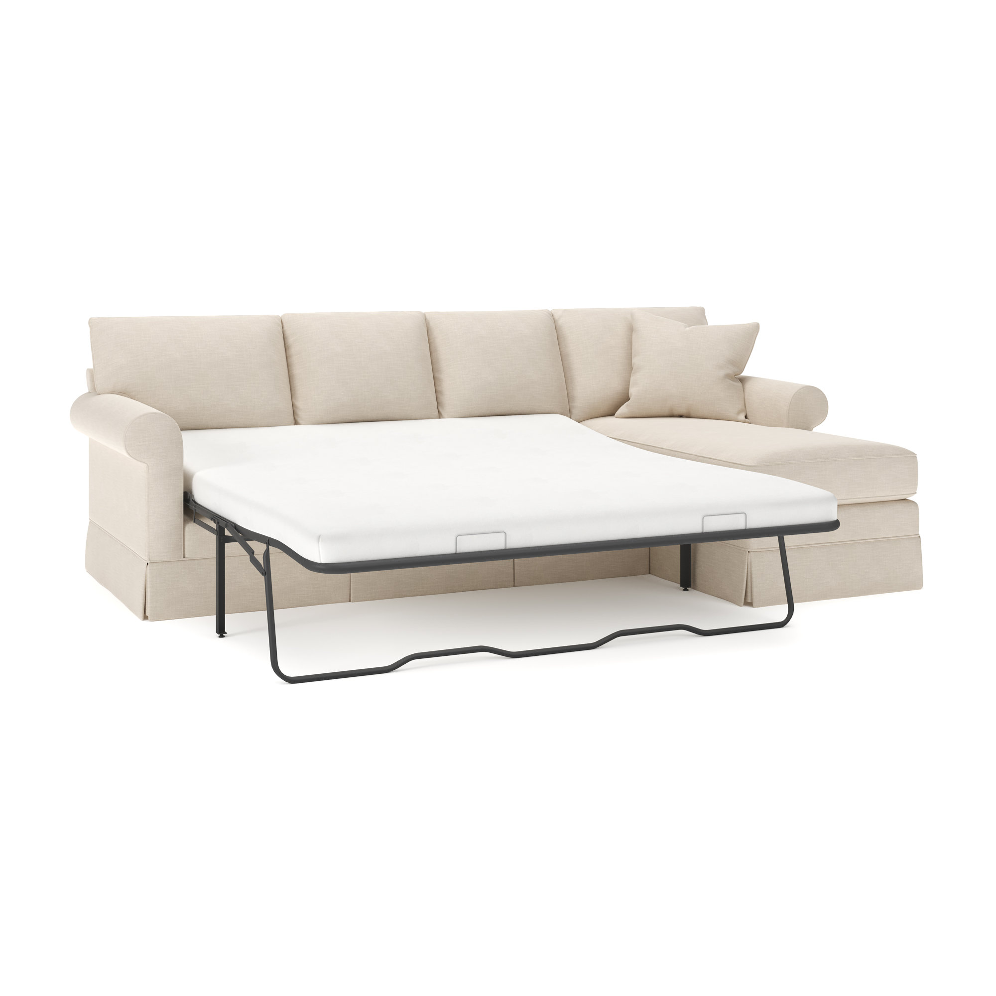 Friedman 2 - Piece Upholstered Sleeper Sectional, Conversation Ivory Basketweave, Right Hand Facing
