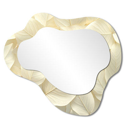 Ivory Leaves Foliage Collage I - Leaves Asymmetrical Decorative Mirror, Traditional irregular Wall Mirror, Printed on Metal