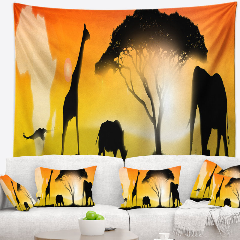 Tapisserie de panorama africain sauvage, H 50 po x l 60 po