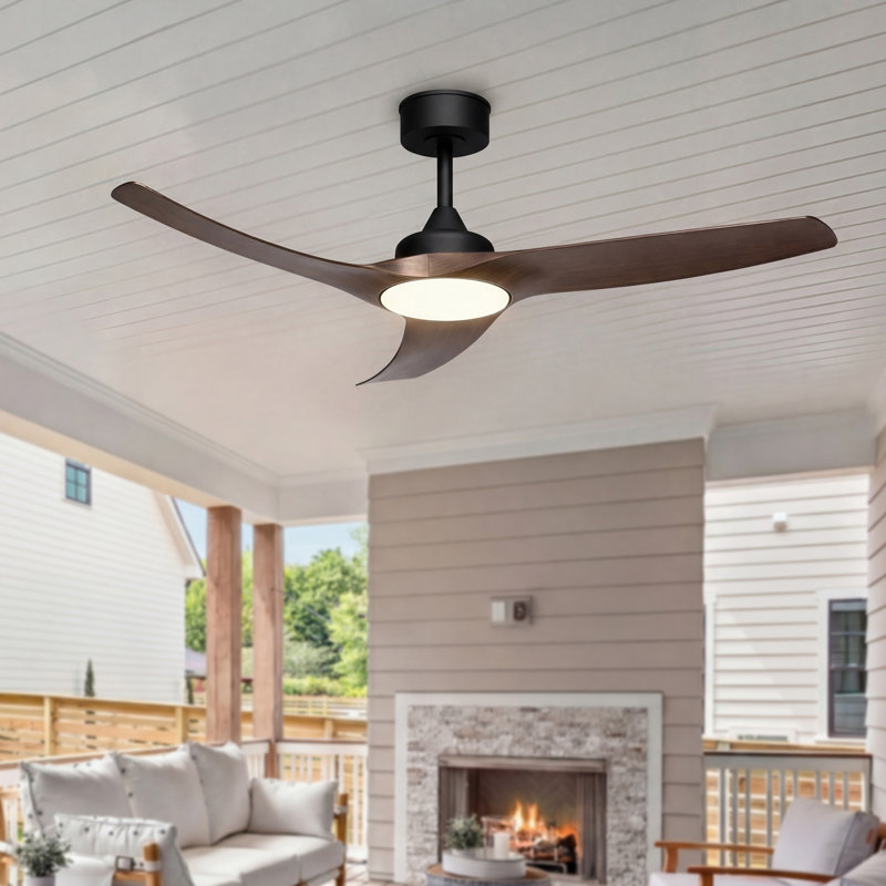 52" Outdoor Ceiling Fan with Light for Patio Garage Porch Indoor, Weather-Proof Blades & High-Airflow, Quiet DC Motor 3CCT Dimmable LED Ceiling Fan Remote for Farmhouse