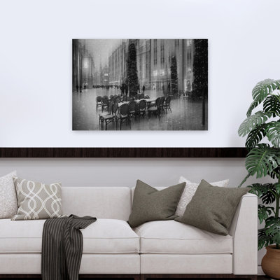 «Winter Cafe Snowfall Abstract Contemporary City», reproduction d'art mural